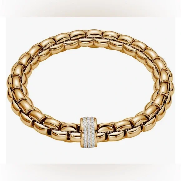 Fope Flexit Eka Bracelet Yellow Gold with White Gold Blue Sapphire Rondel Sz: 17 - Picture 3 of 15